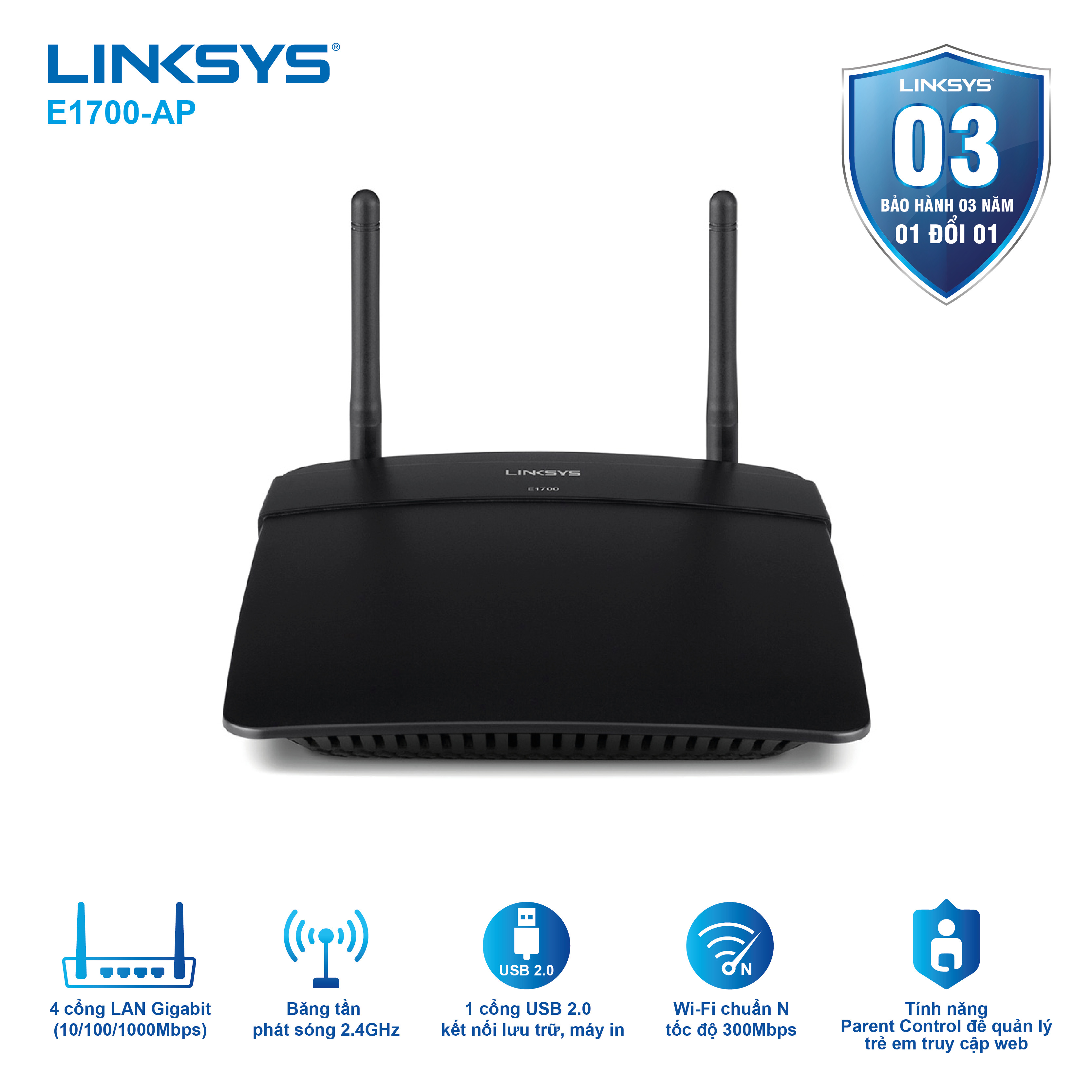 Router wifi linksys e1700 chuẩn n tốc độ 300mbps