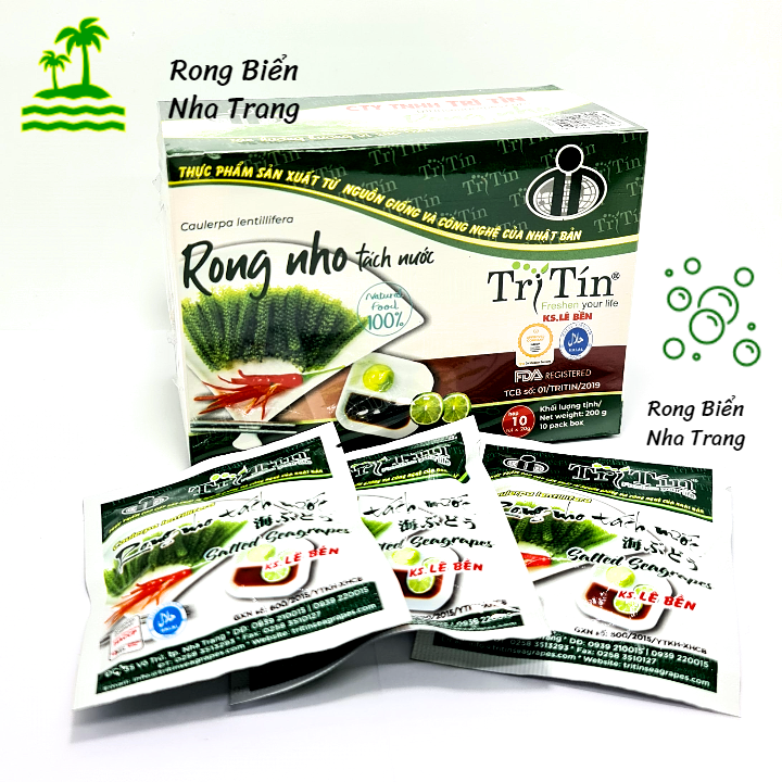 Rong nho tách nước Trí Tín hộp 200g 10 gói - rong nho khô được sản xuất từ giống rong nho Nhật Bản tươi ngon nhất