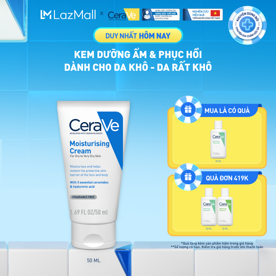 Kem dưỡng ẩm phục hồi chuyên sâu và giữ da ẩm mịn suốt 48H CERAVE MOISTURISING CREAM 50ML