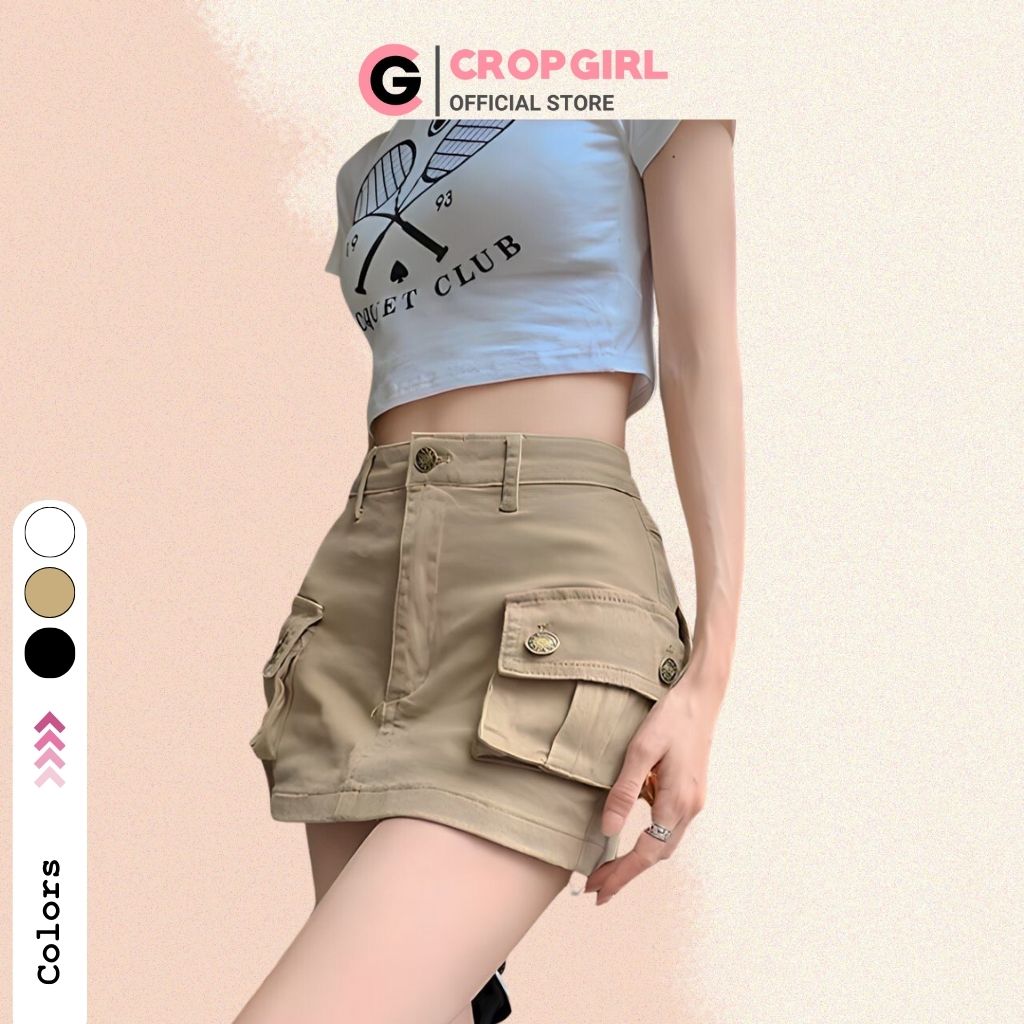 Chân váy chữ A cạp cao phối túi hộp 2 bên CROPGIRL, Chân váy ngắn ôm body chất kaki dày dặn có lót quần bên trong -CV11-