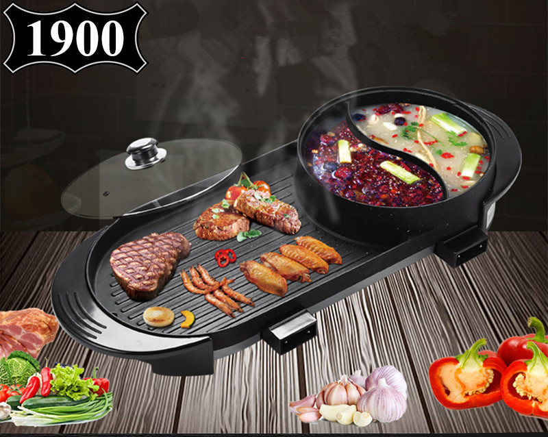Bếp lẩu nướng đa năng chống chính chế độ mới siêu cấp, Thoải mái cho 7-8 người ăn, Công suất tối đa, Thiết kế tiện lợi