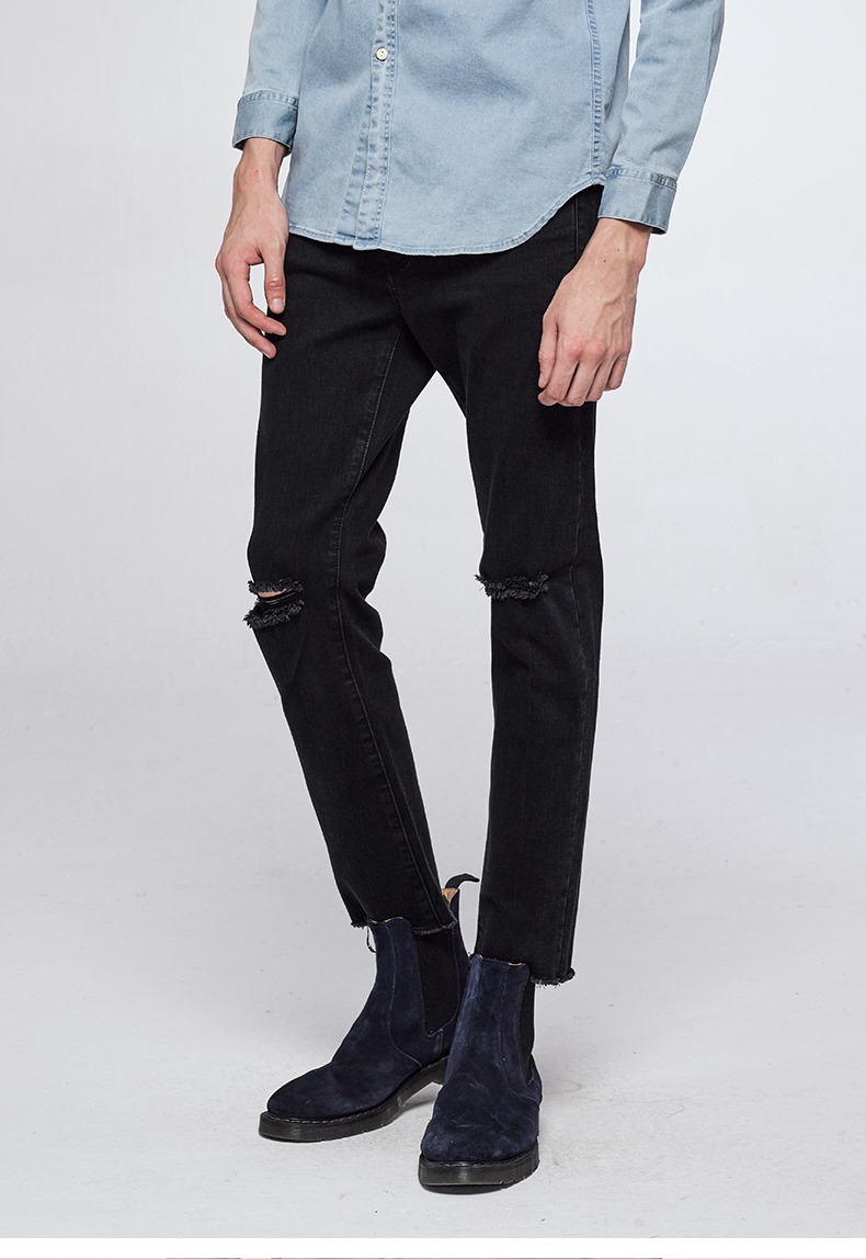 Quần Jean Nam Body Phong cách hàn quốc - Rách gối xả lai - jean dày co giãn tốt