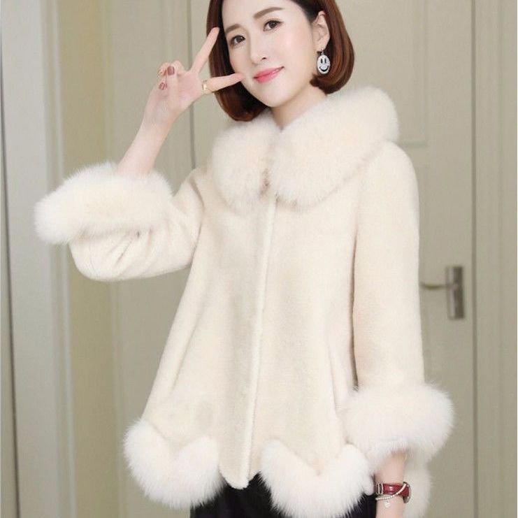 Kích thước lớn mùa thu lông thú giả áo khoác nữ lông cừu mới ngắn hàn quốc cổ áo lông cáo áo khoác trùm đầu