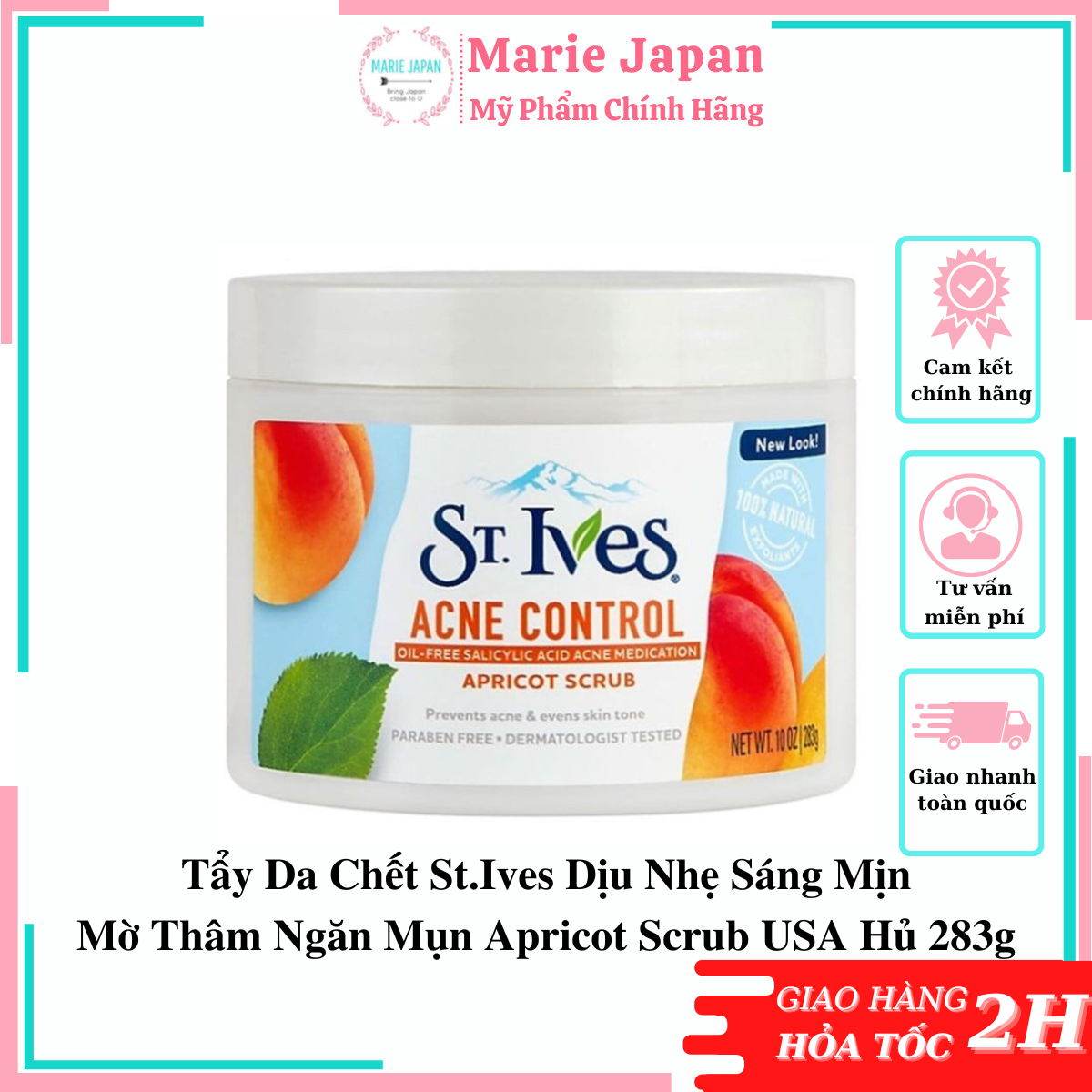 Tẩy Da Chết St.Ives Dịu Nhẹ Sáng Mịn Mờ Thâm Ngăn Mụn Apricot Scrub USA Hủ 283g
