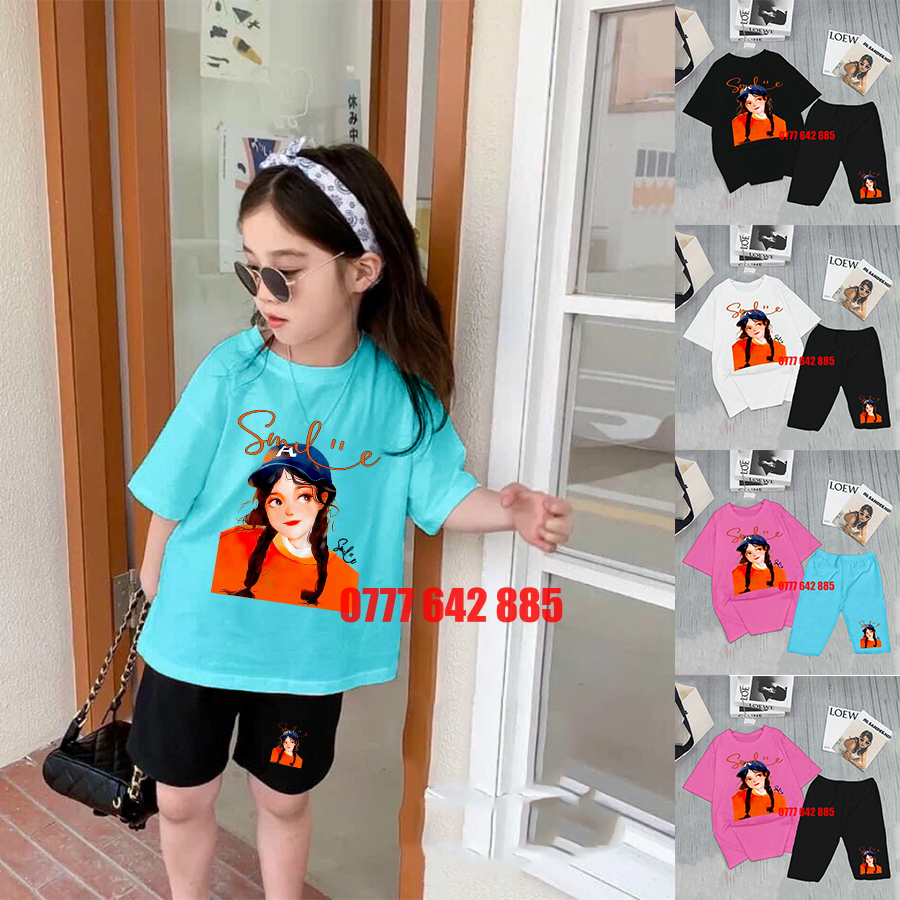 Bộ bé gái áo thun cotton legging cho bé gái đồ bộ ngố bé gái size đại 25kg in cô gái cam sành điệu cho bé gái cotton 100% hebikids