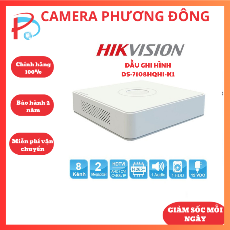Đầu ghi hình tvi 8 kênh hikvision ds-7108hqhi-k1 turbo 4.0 hỗ trợ camera 5mp, hàng chính hãng