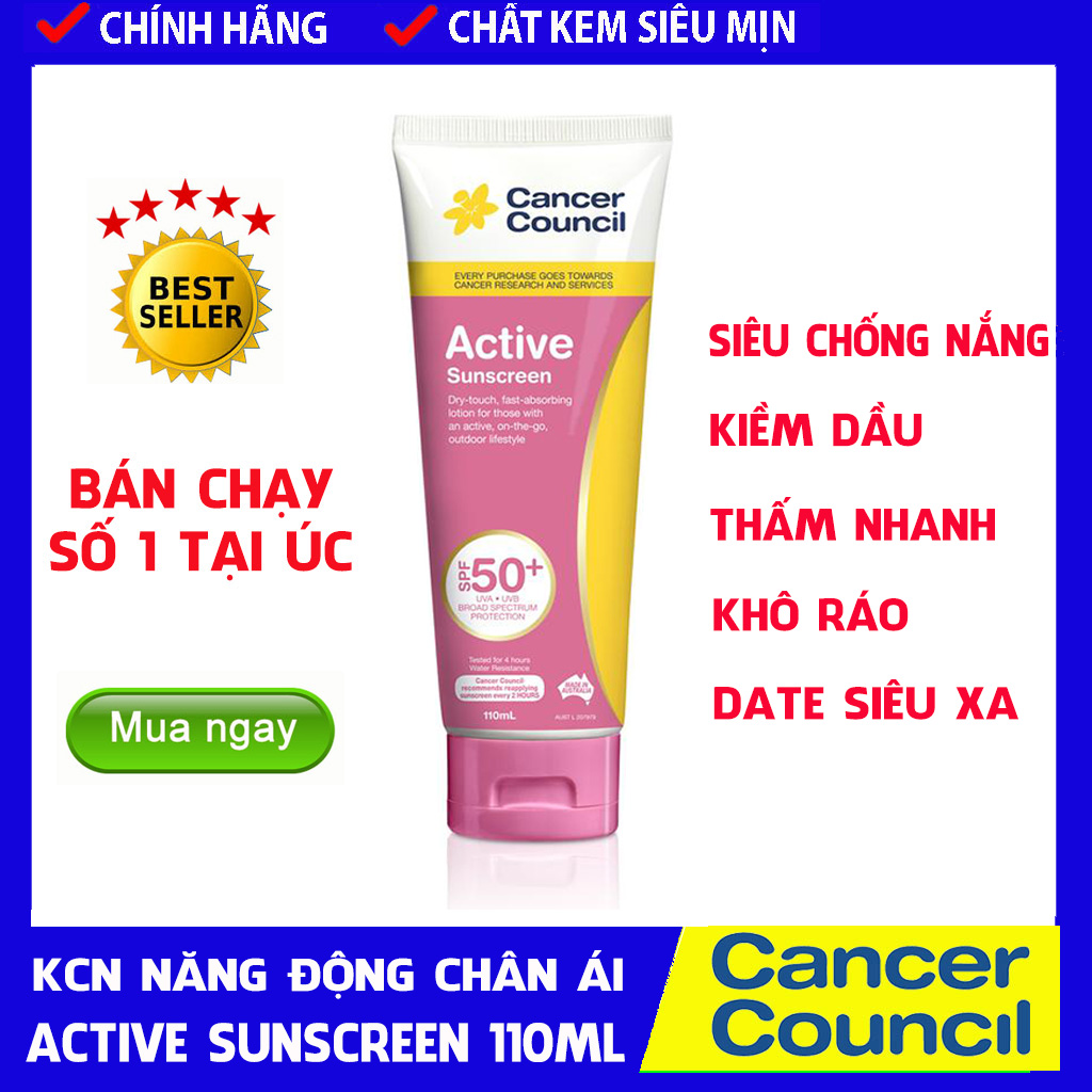 [CHÍNH HÃNG] Kem chống nắng năng động chân ái NHÃN HỒNG Cancer Council Active Sunscreen 100ml SPF50+/ PA ++++
