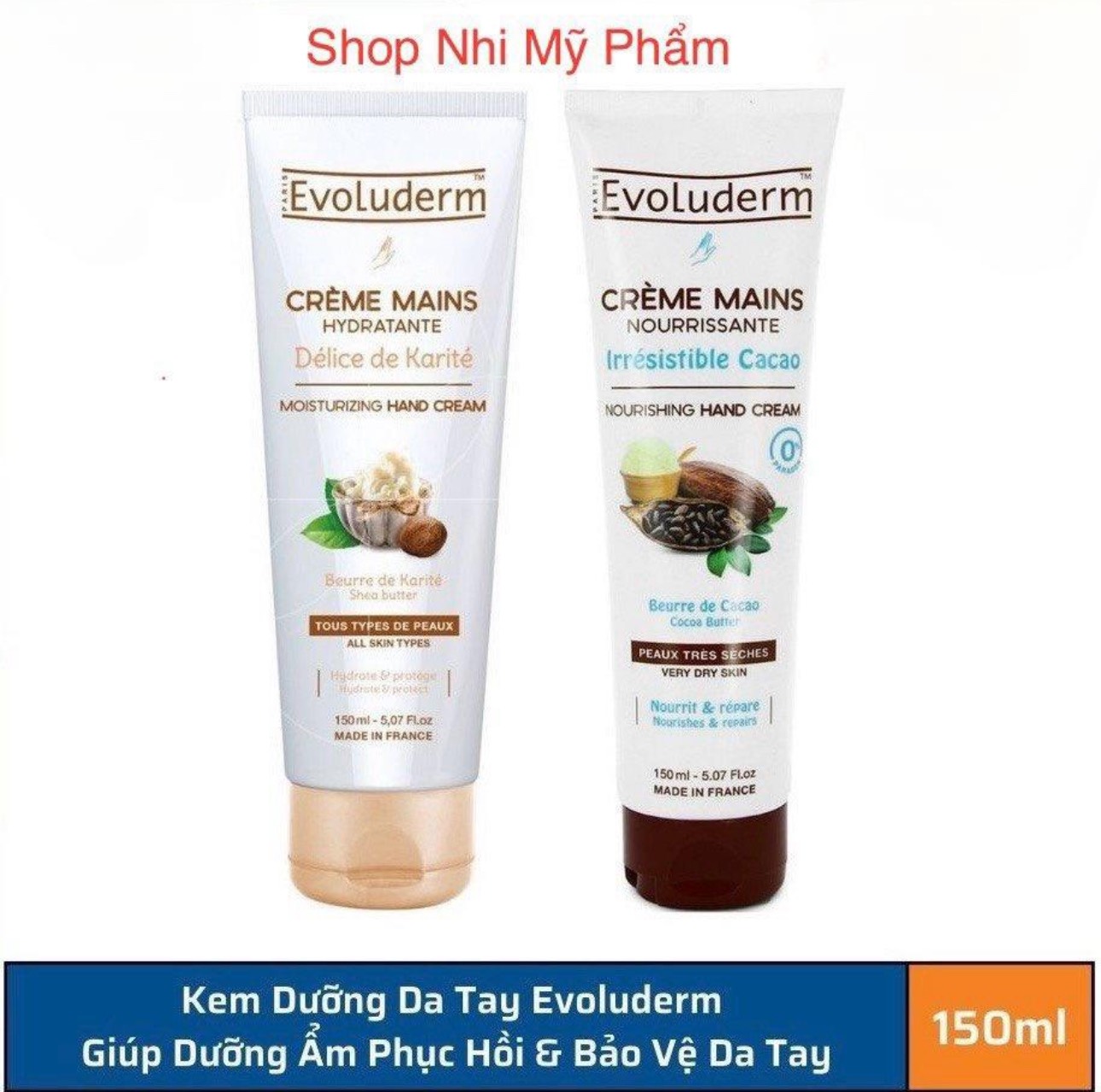 Kem dưỡng ẩm mềm mịn da tay evoluderm chiết xuất từ bơ hạt mỡ karite 150ml - pháp
