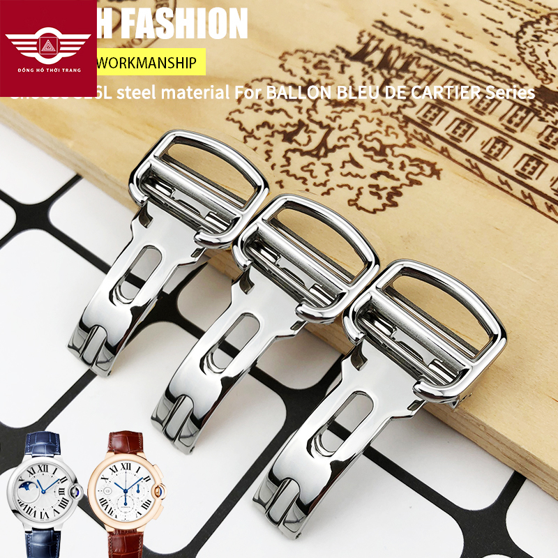 Khóa bướm đồng hồ gập cartier- đồng hồ cơ dây da thép không gỉ 316 khóa cartier 3111kp