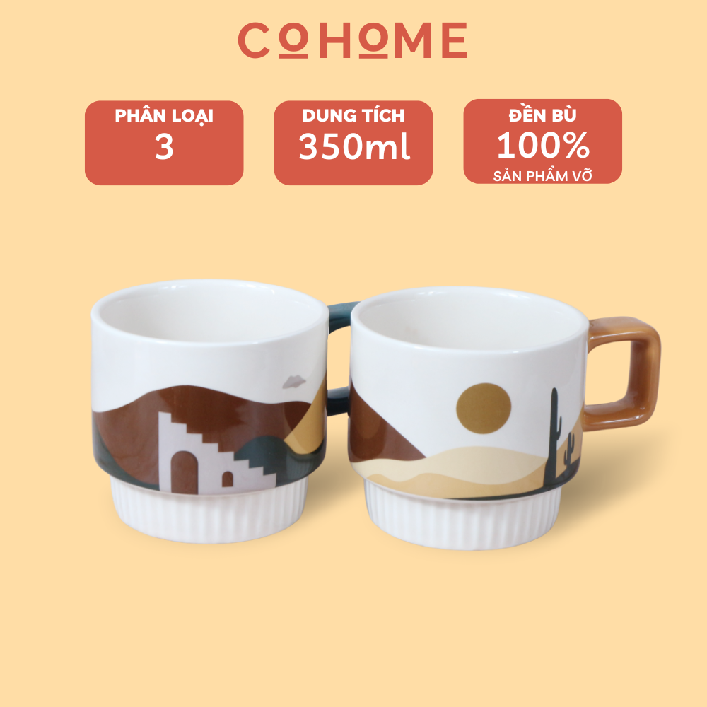 Cốc sứ cao cấp 350ml phong cách Bắc Âu, ly sứ cafe phù hợp quà tặng, đồ decor