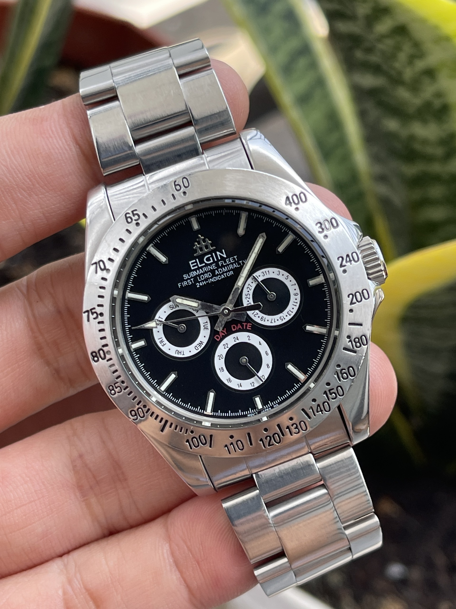 Đồng hồ nam Elgin 6 kim mặt đen chạy pin hàng Si