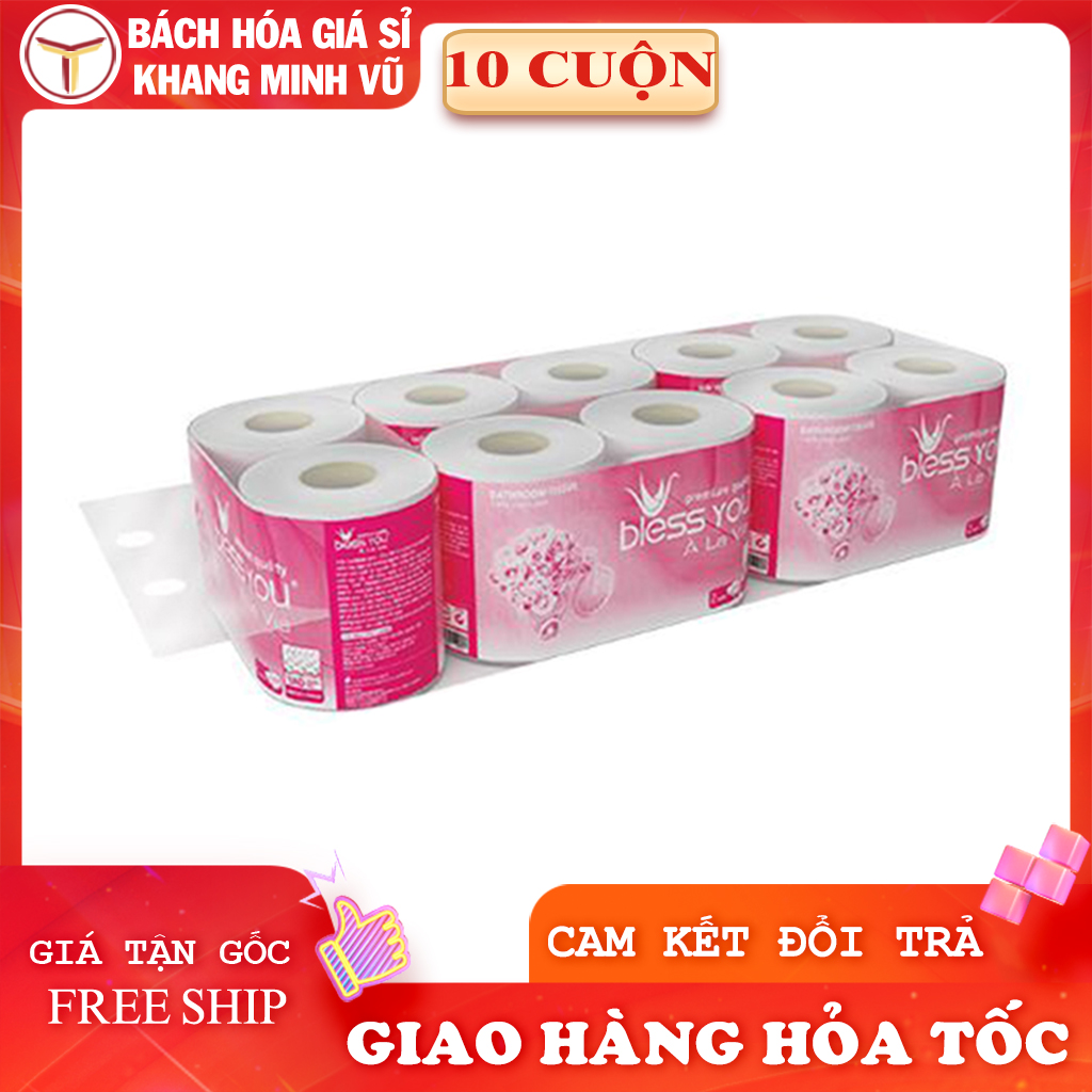 Giấy Vệ Sinh Bless You Cao Cấp Có Lõi 2 Lớp Lốc 10 Cuộn