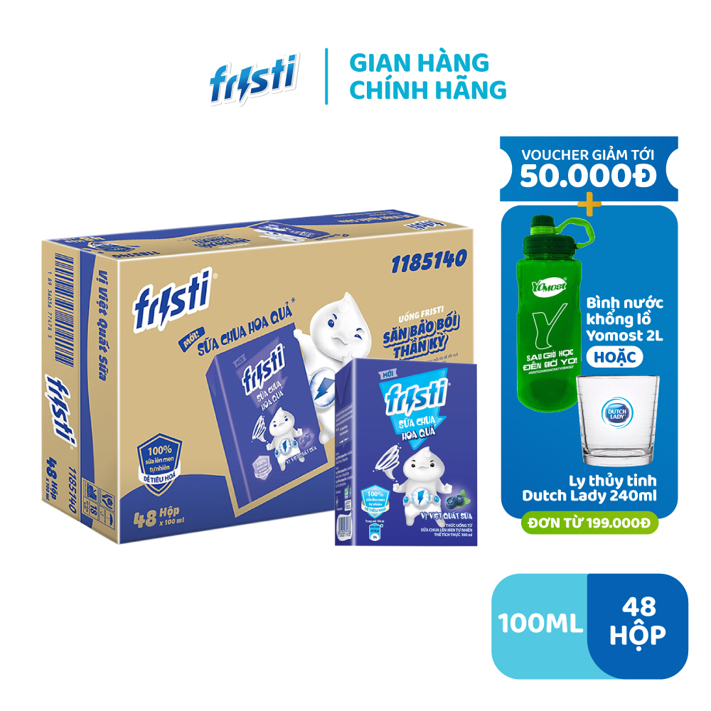 Thùng 48 Hộp Sữa Chua Lên Men Tự Nhiên Fristi Vị Việt Quất Sữa 100ml