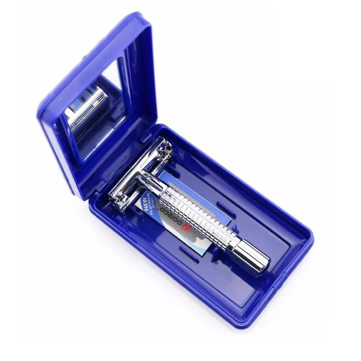 Cạo râu lõi Đồng mạ Chrome cổ điển chất lượng cao Ming Shi 9508-G, kẹp lưỡi dạng cánh bướm, xoay cán để đóng mở khóa