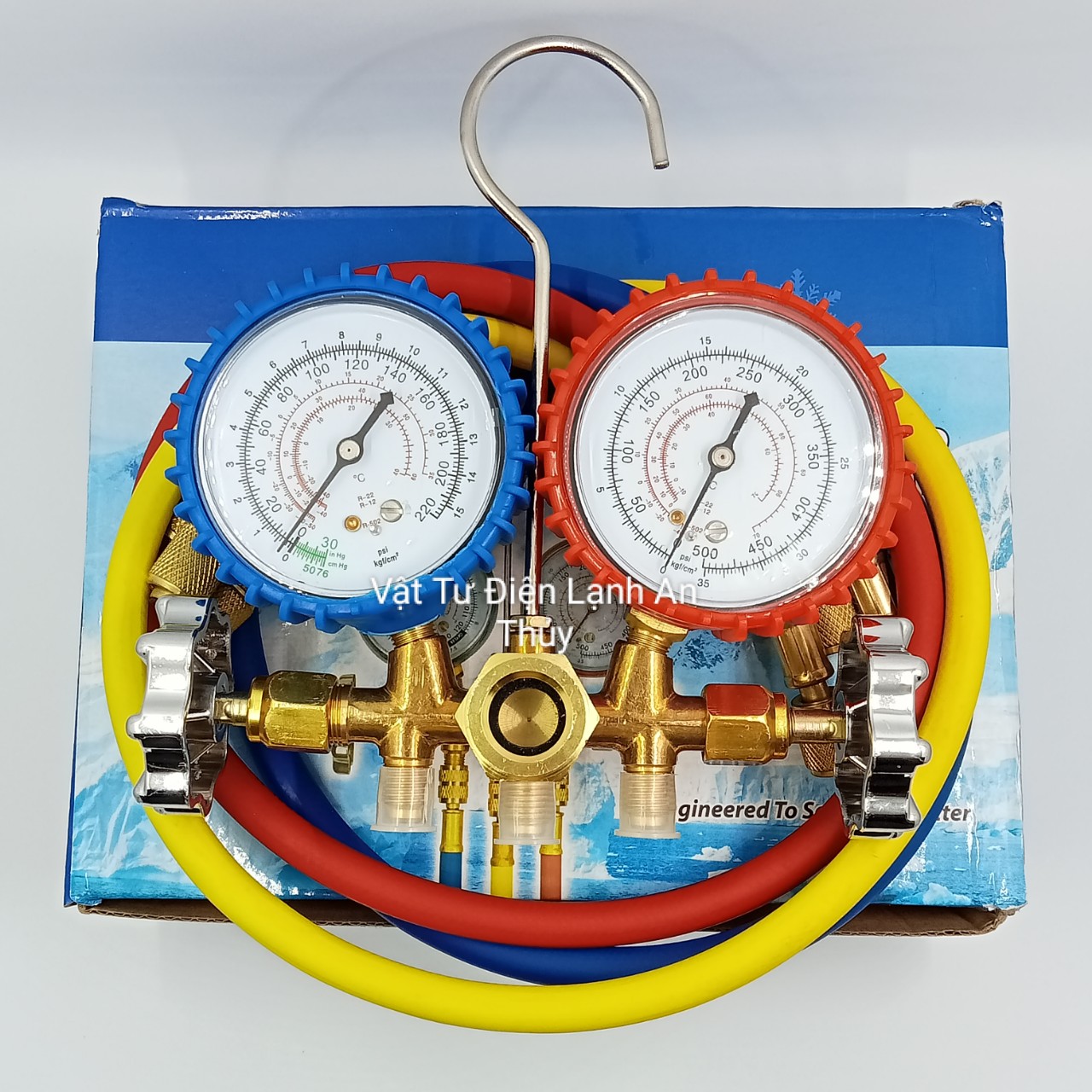 Đồng hồ nạp gas đôi máy lạnh hộp xanh dương
