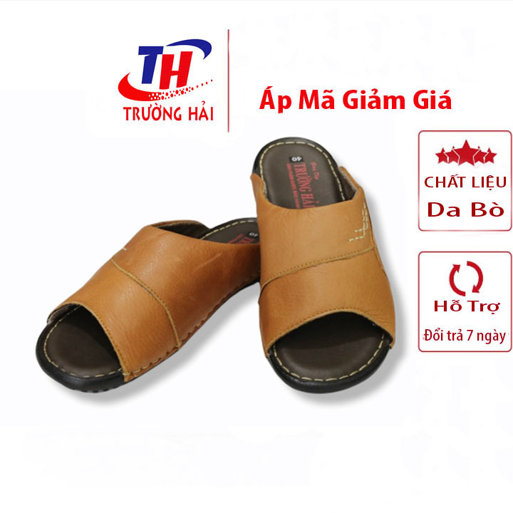 Dép nam Trường Hải quai ngang vàng da bò cao cấp THD01