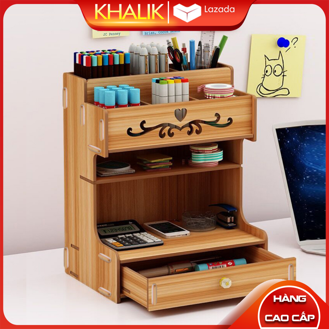 [FREESHIP] Tủ Kệ gỗ B13 đựng bút văn phòng phẩm có ngăn kéo B13 để bàn - Kệ Văn phòng phẩm Khalik