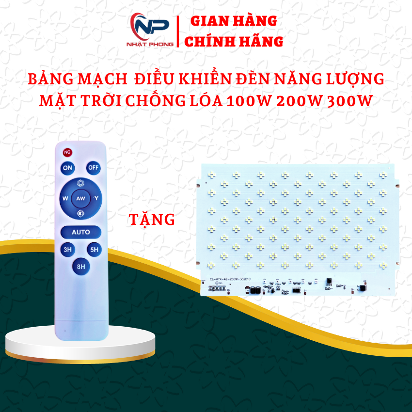 Mạch đèn năng lượng mặt trời CÓ BÁO PIN  dùng cho đèn CHỐNG LÓA 100W 200W 300W kèm điều khiển từ xa