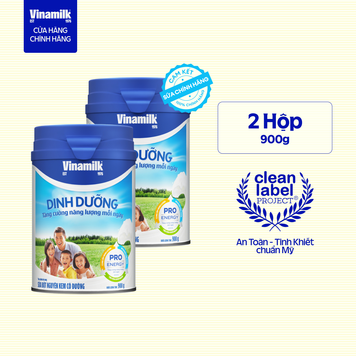  Bộ 2 hộp sữa bột nguyên kem dinh dưỡng có đường Vinamilk Hộp thiếc 900g 