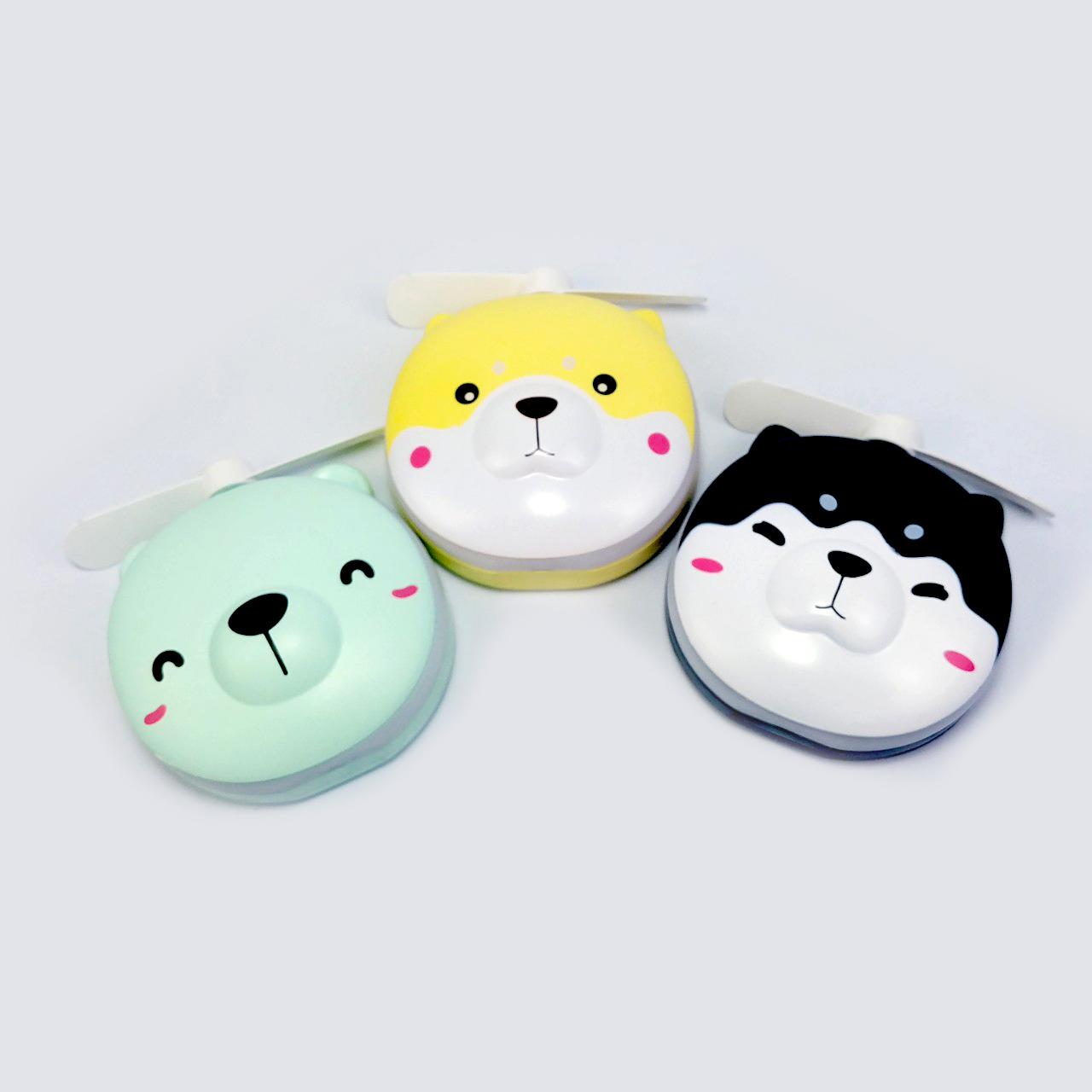 Quạt mini pin sạc có gương và đèn led hình gấu dễ thương