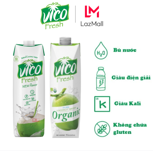 Combo 2 Hộp Nước Dừa Vico Fresh 1L (1 Xiêm, 1 Organic) - Ngon Ngọt Từ Thiên Nhiên