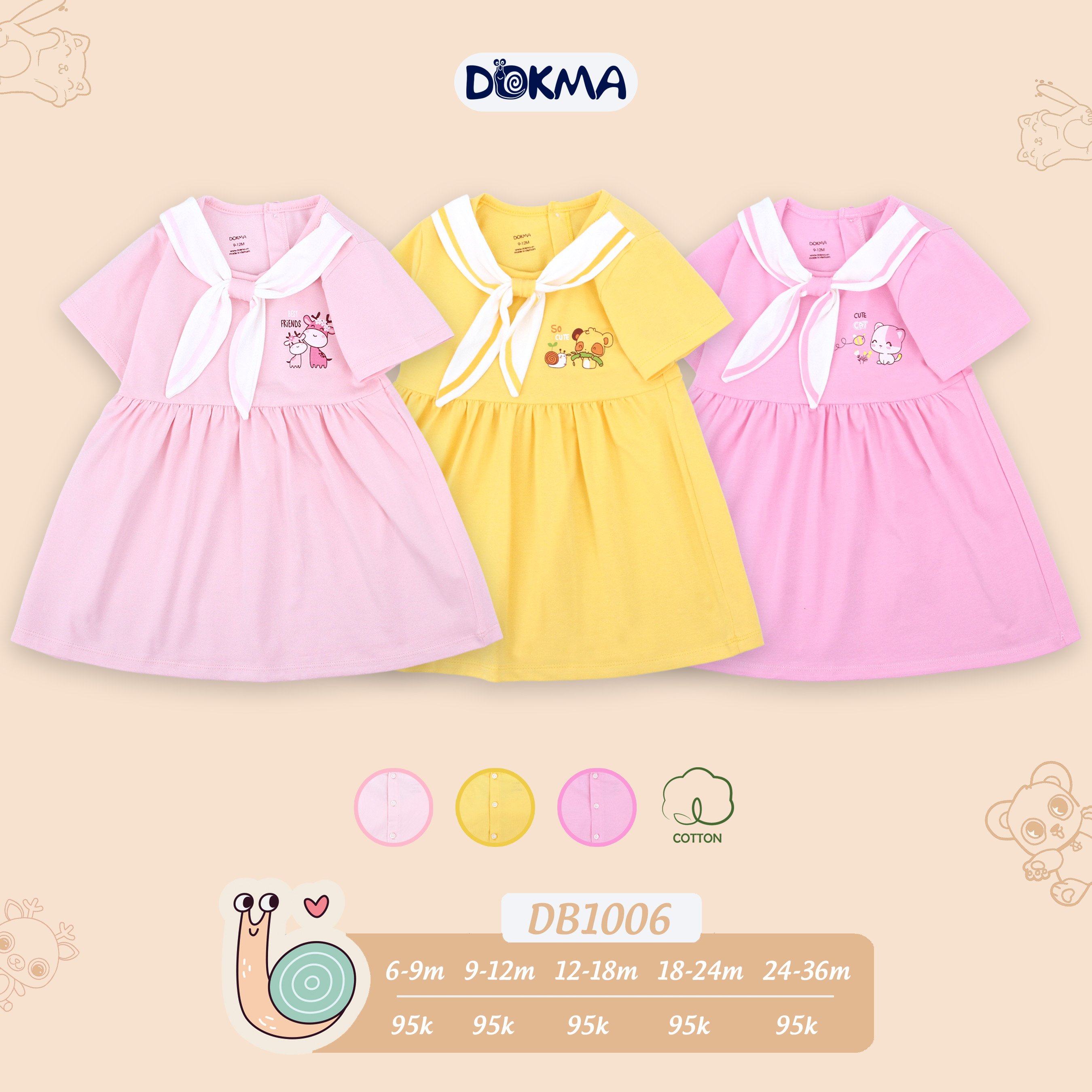Váy cổ mix nơ cho bé gái siêu xinh hiệu Dokma size 6 - 36M Tiệm Nhà Sóc