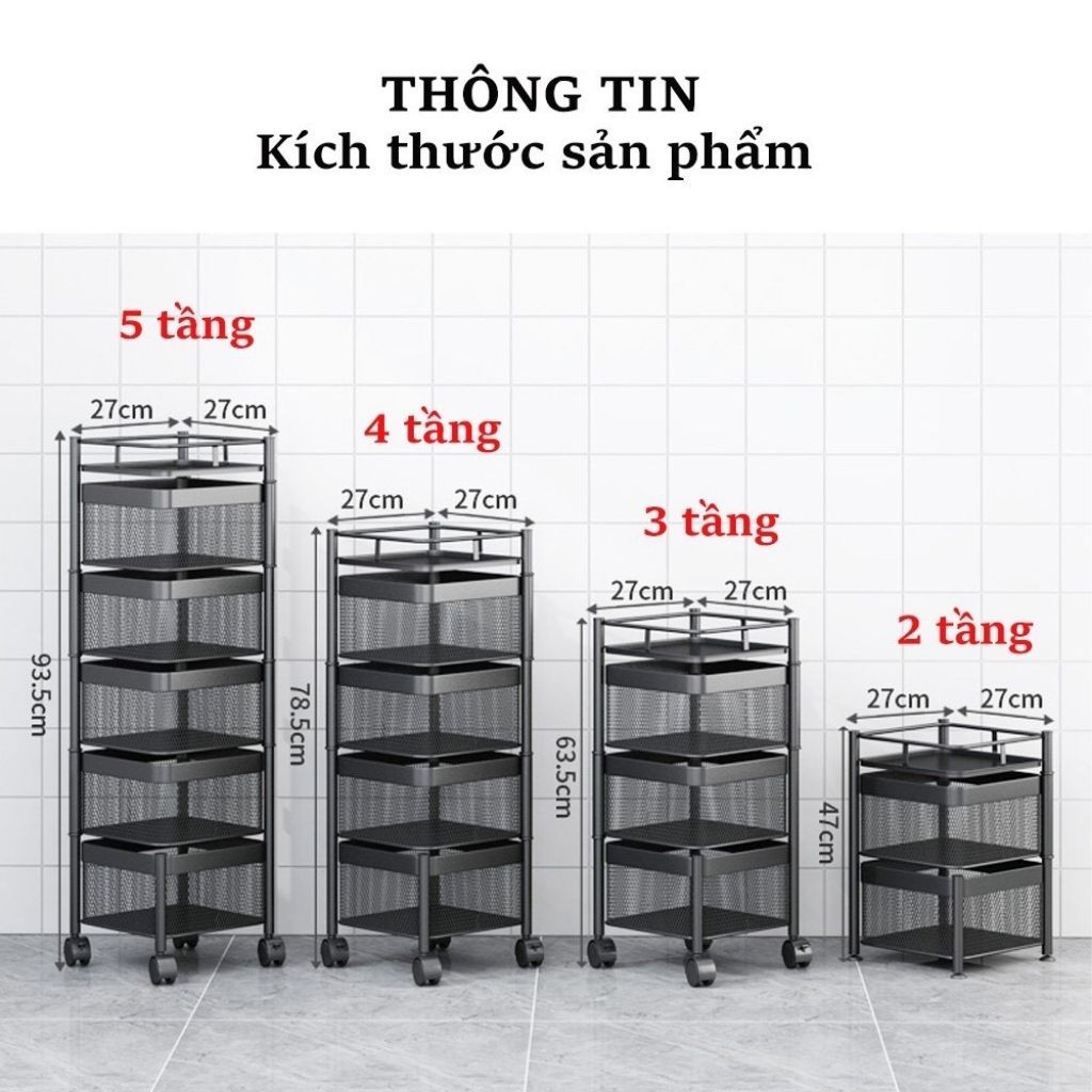Kệ xoay vuông đựng đồ đa năng 360 độ. Mẫu 3 - 4 - 5 tầng. Sắt sơn tĩnh điện cao cấp