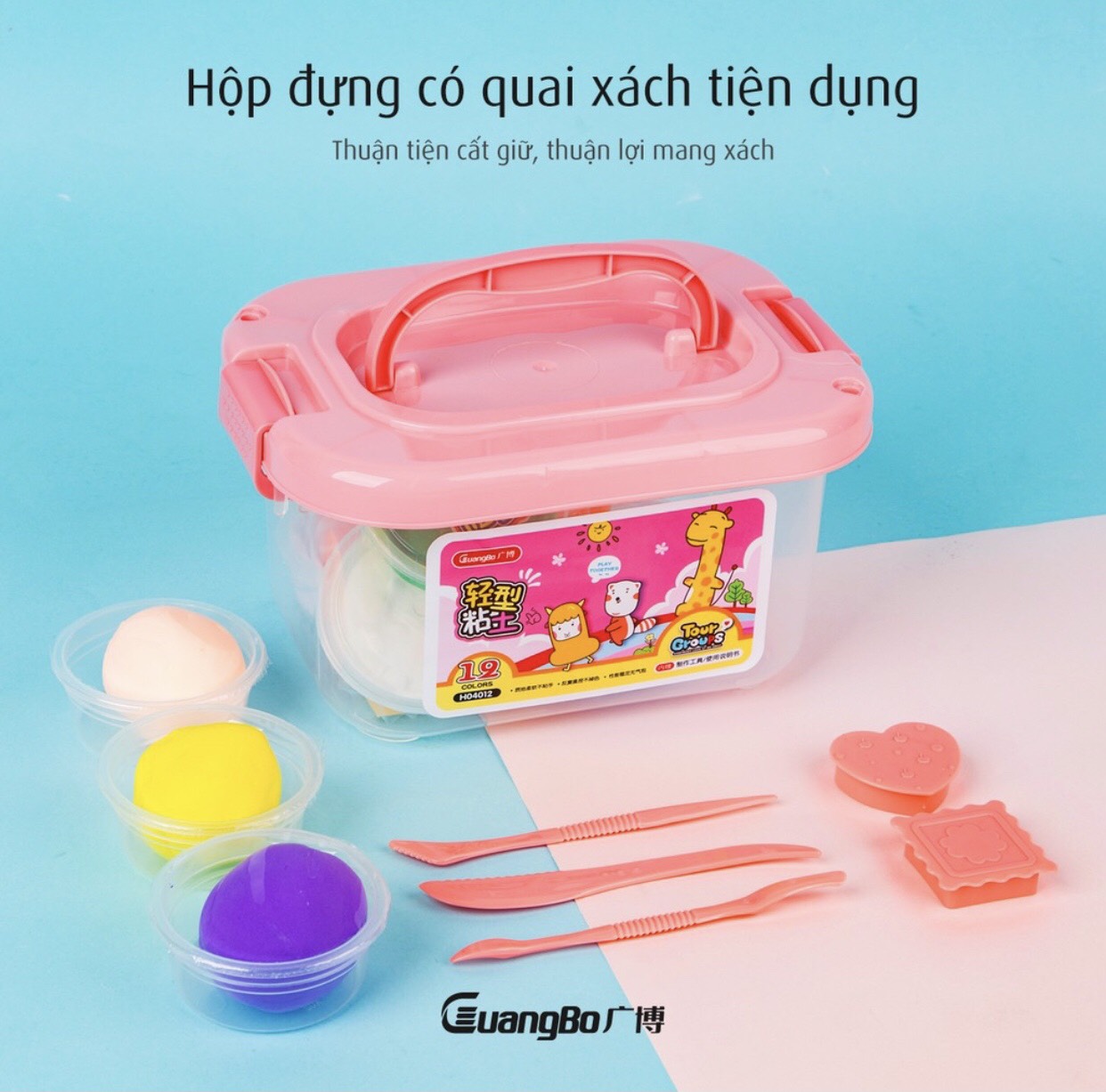 [Guangbo] Bộ Đất Nặn Nhẹ Tự Khô Softclay Tạo Hình 12/24/36 Màu Nguyên Liệu Butter Slime - An Toàn, Kèm Khuôn Cho Bé