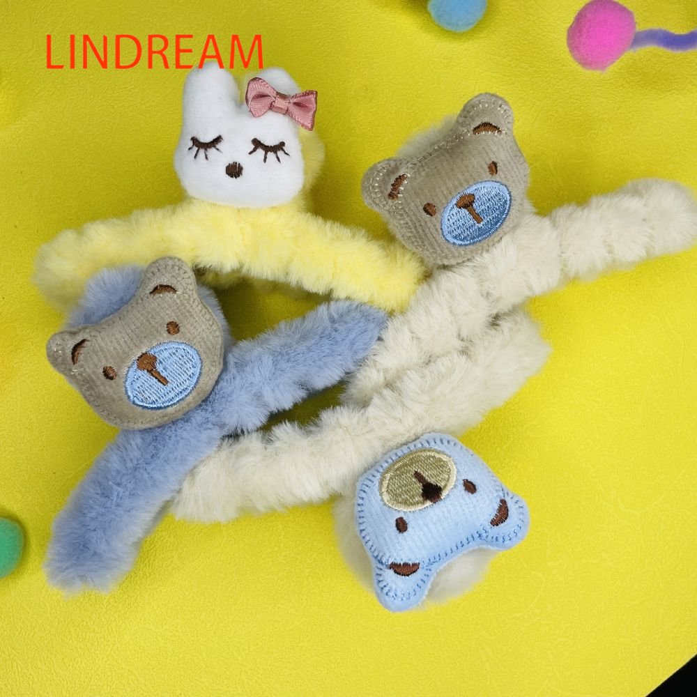 LINDREAM Kẹp tóc gấu bông hai mặt thời trang đơn giản dễ thương