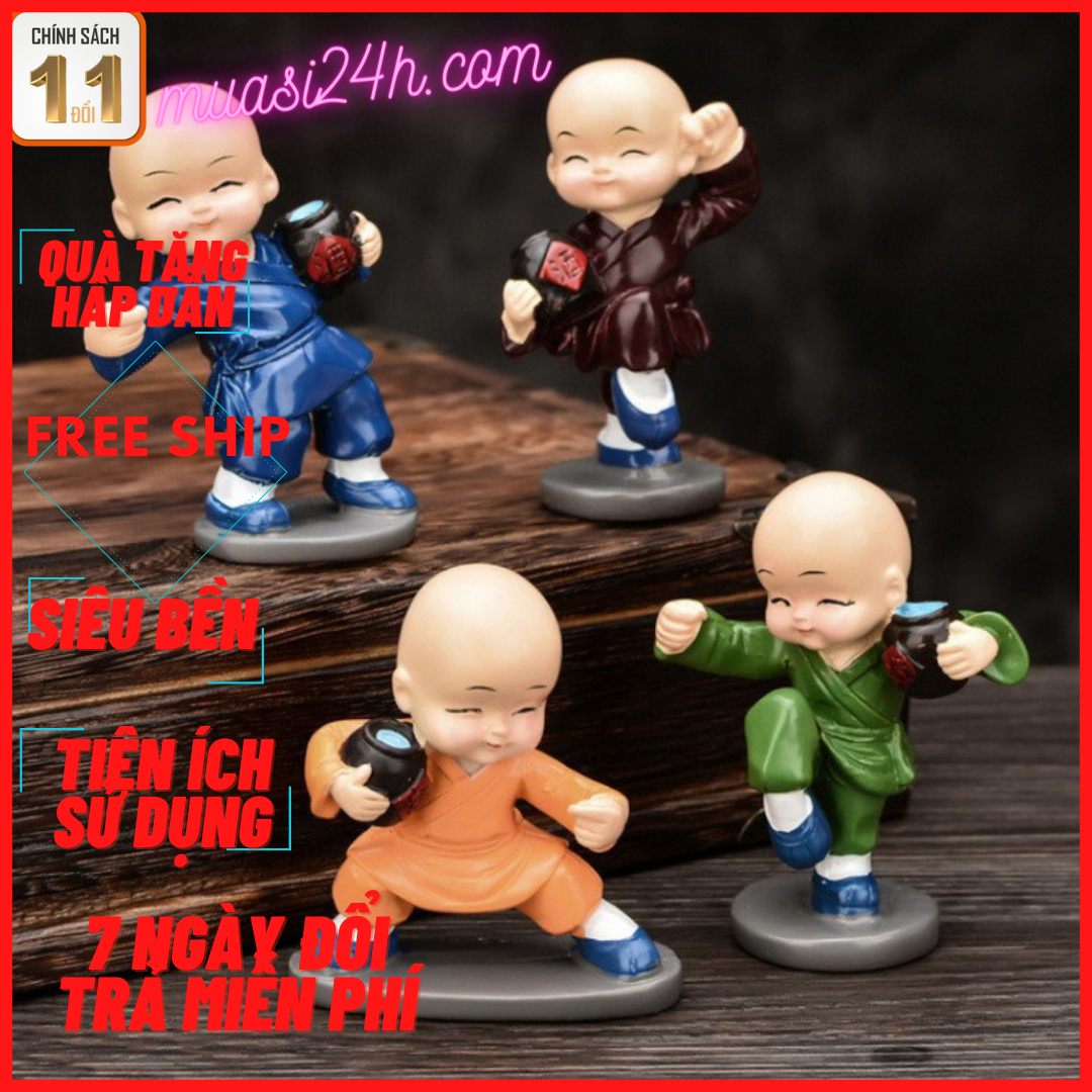 Bộ tượng 4 chú tiểu múa luyện võ túy quyền-Loại tốt