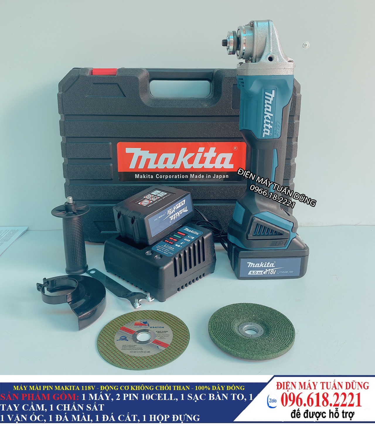 Máy Cắt Dùng Pin MAKITA 118V Động cơ BL không than, 2 pin 20000mAh - 100% Đồng TẶNG 1 ĐÁ MÀI + 1 ĐÁ CẮT