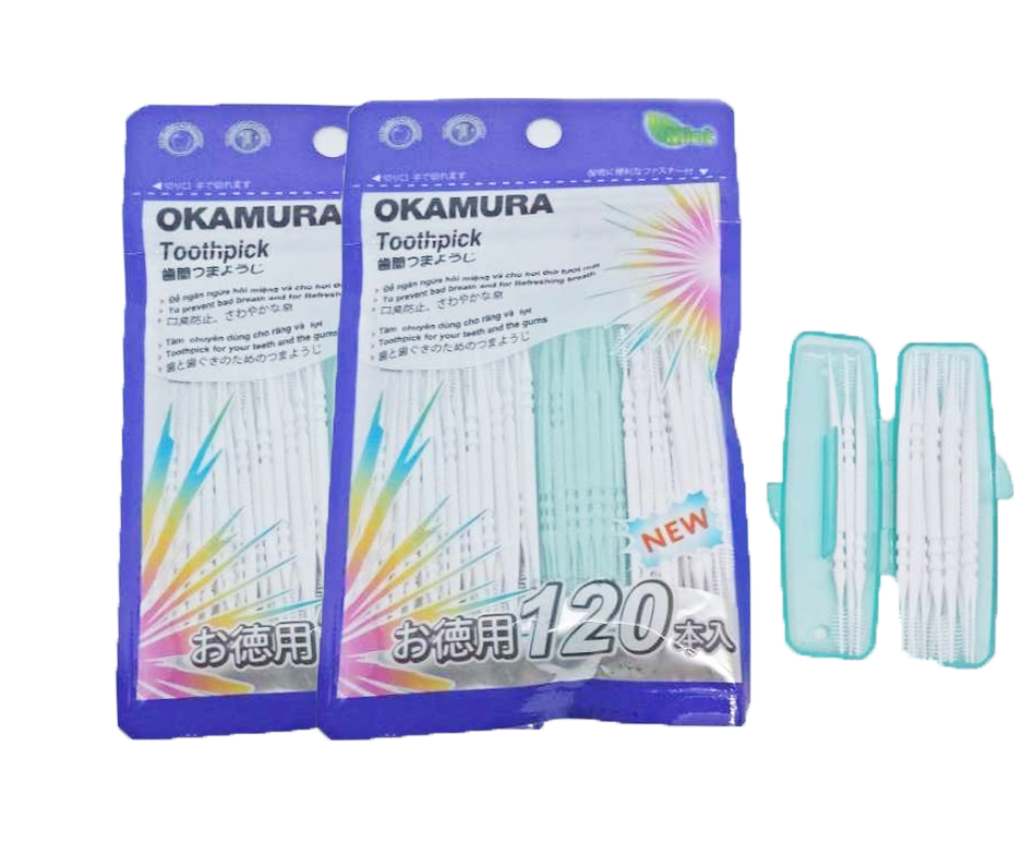 Okamura- Combo 2 bịch Tăm nhựa nha khoa cao cấp tiện dụng Nhật bản (gói 120 chiếc*2)