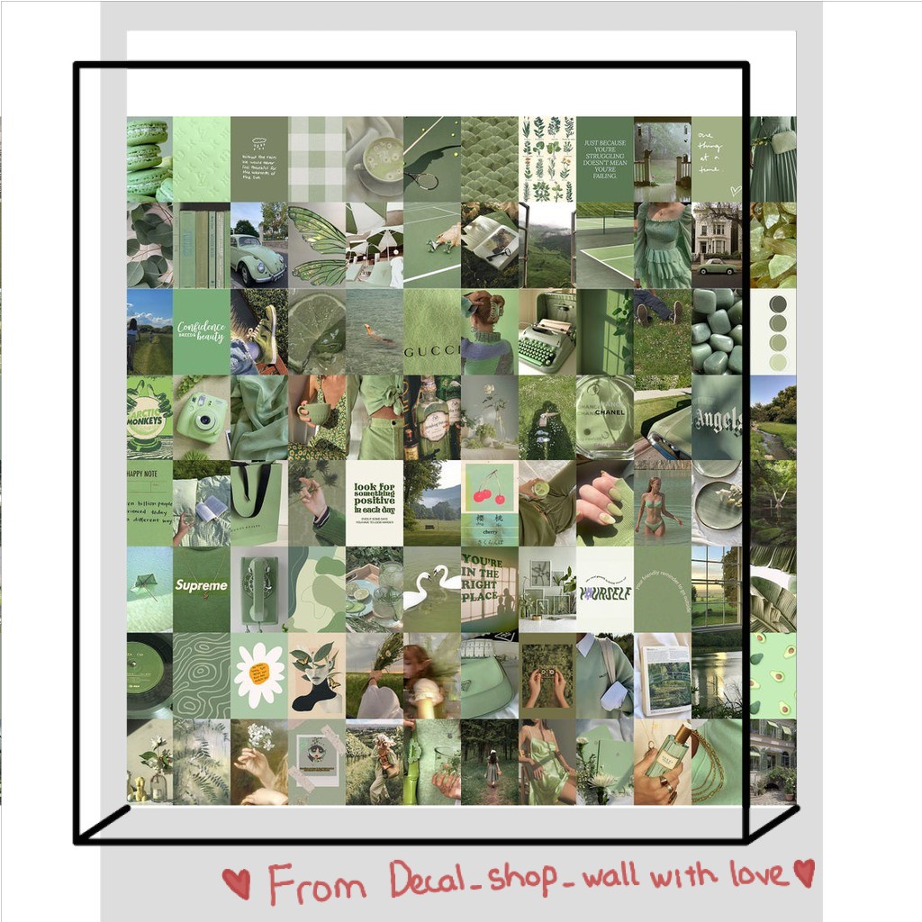 12 tấm Wall Collage dán tường trang trí phòng ngủ - theme Sage green