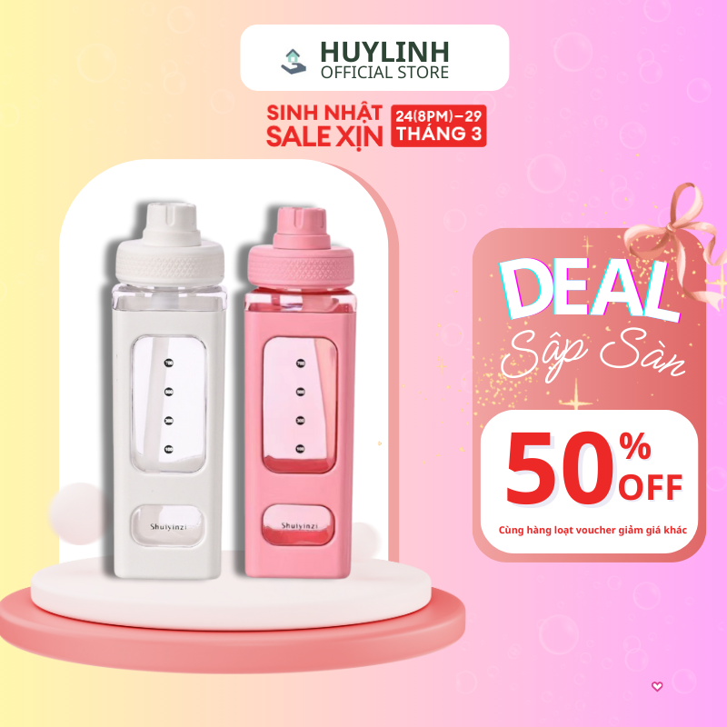 Bình Nước Vuông Hình Cute Kèm Sticker Chìm Đáng Yêu