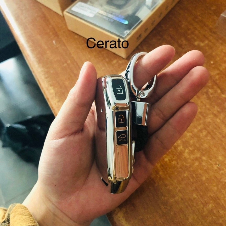 Bao da chìa khóa xe KIA CERATO 2019 + móc khóa chất liệu silicon tráng gương cao cấp