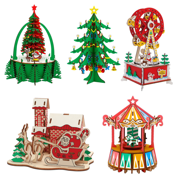Christmas Wooden 3D Puzzle Christmas DIY Wooden Toys Season s Greeting
