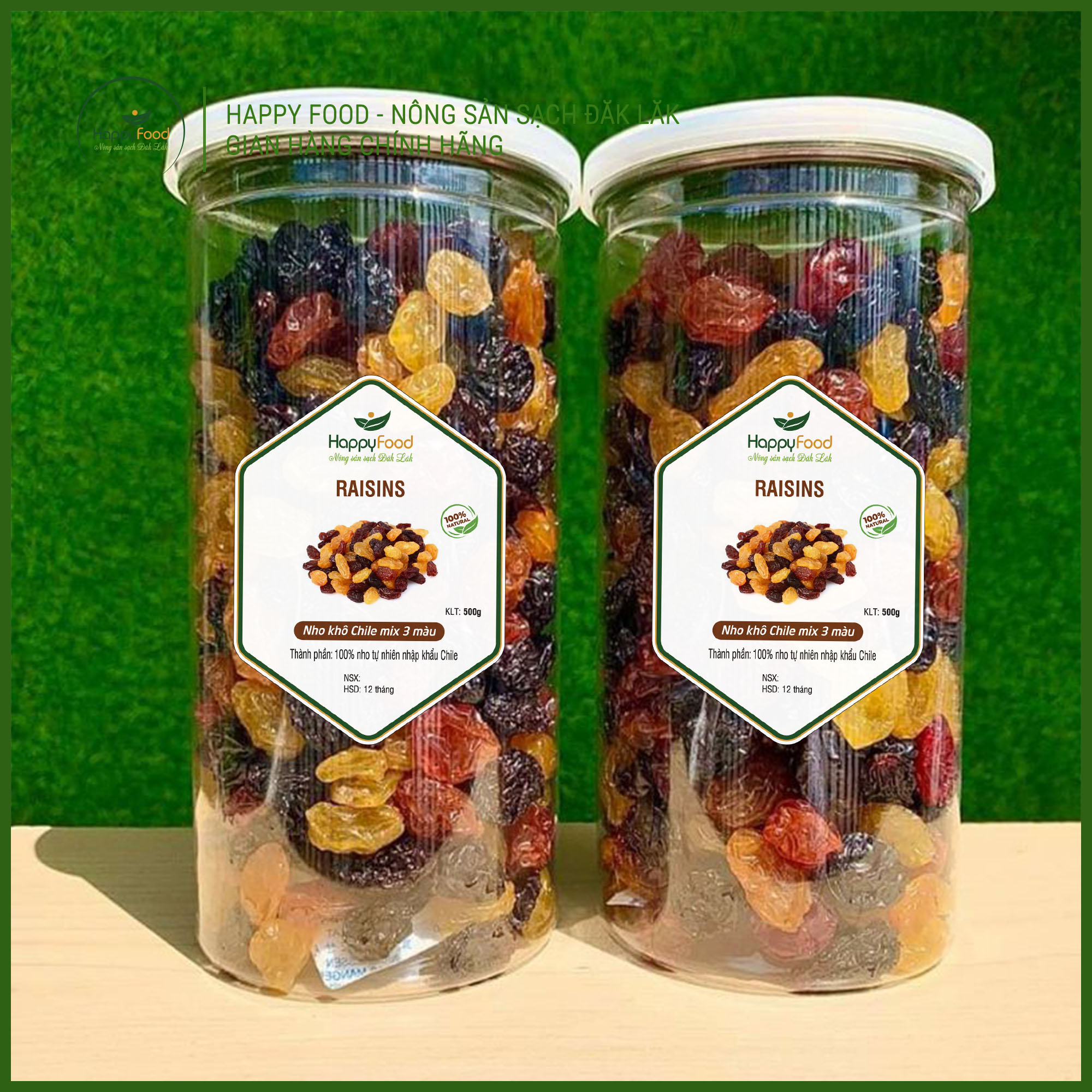 Nho khô raisins mix 3 màu hũ 500g - nho khô cao cấp nhập khẩu chile - happy food