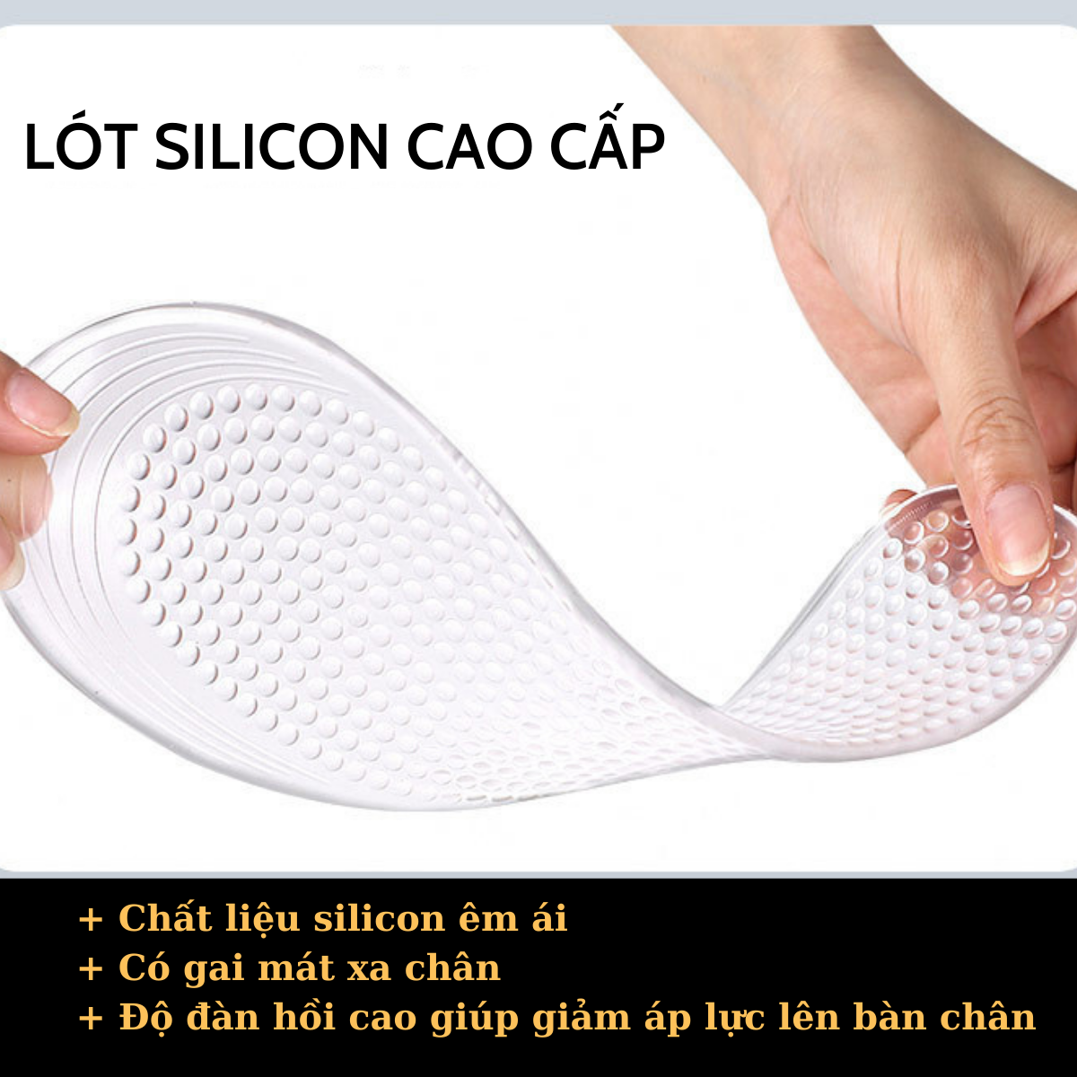 Lót đệm giày silicon cao cấp, đàn hồi tốt, giảm áp lực, giảm đau chân, có gai massage chân