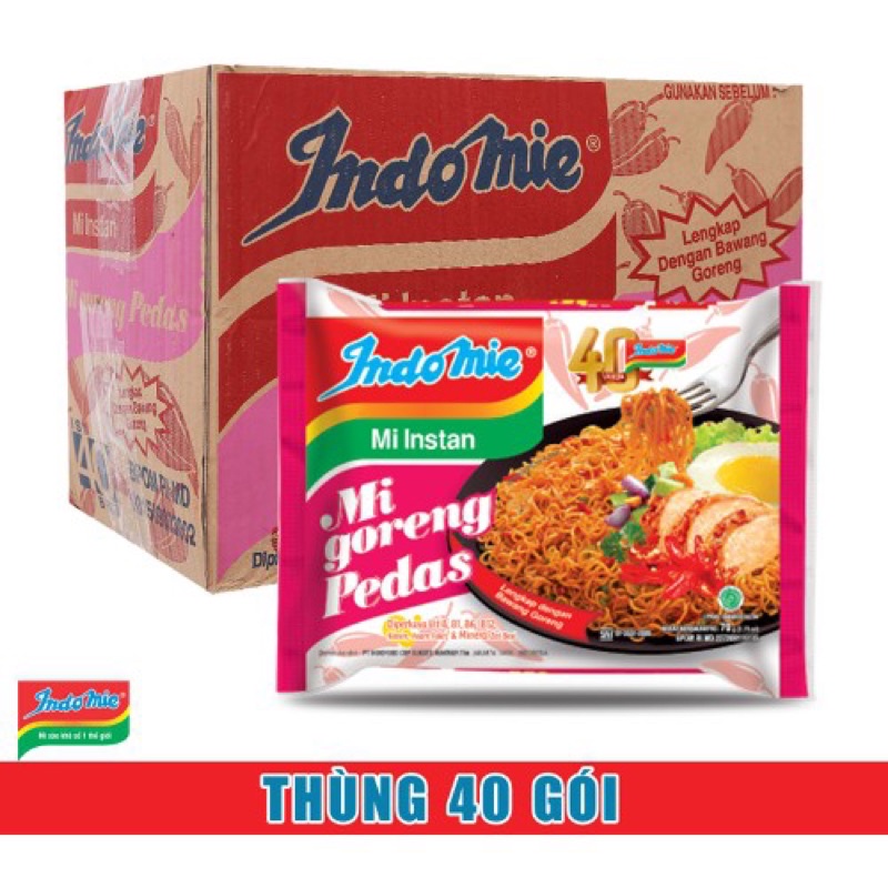 Thùng 40 gói mì xào khô indomie mi goreng pedas vị cay nồng 79gr