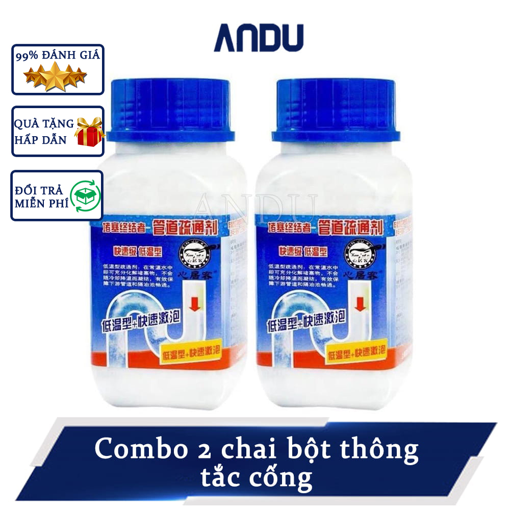 Combo 2 chai bột thông tắc cống thông tắc bồn cầu bồn rửa mặt thần thánh Xử Lý Nhanh Triệt Để Cặn Rác Thải