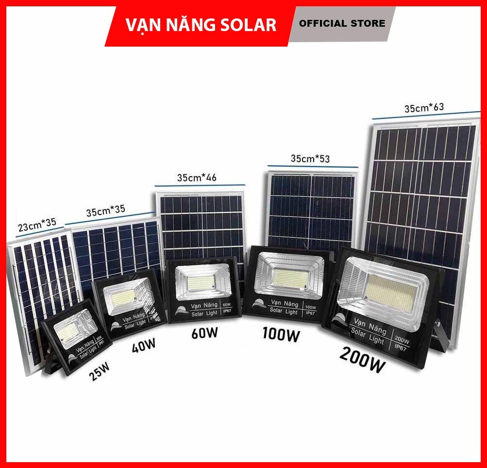 Đèn pha năng lượng mặt trời Vạn Năng Solar 25W, 40W, 60W, 100W, 200W, 300w