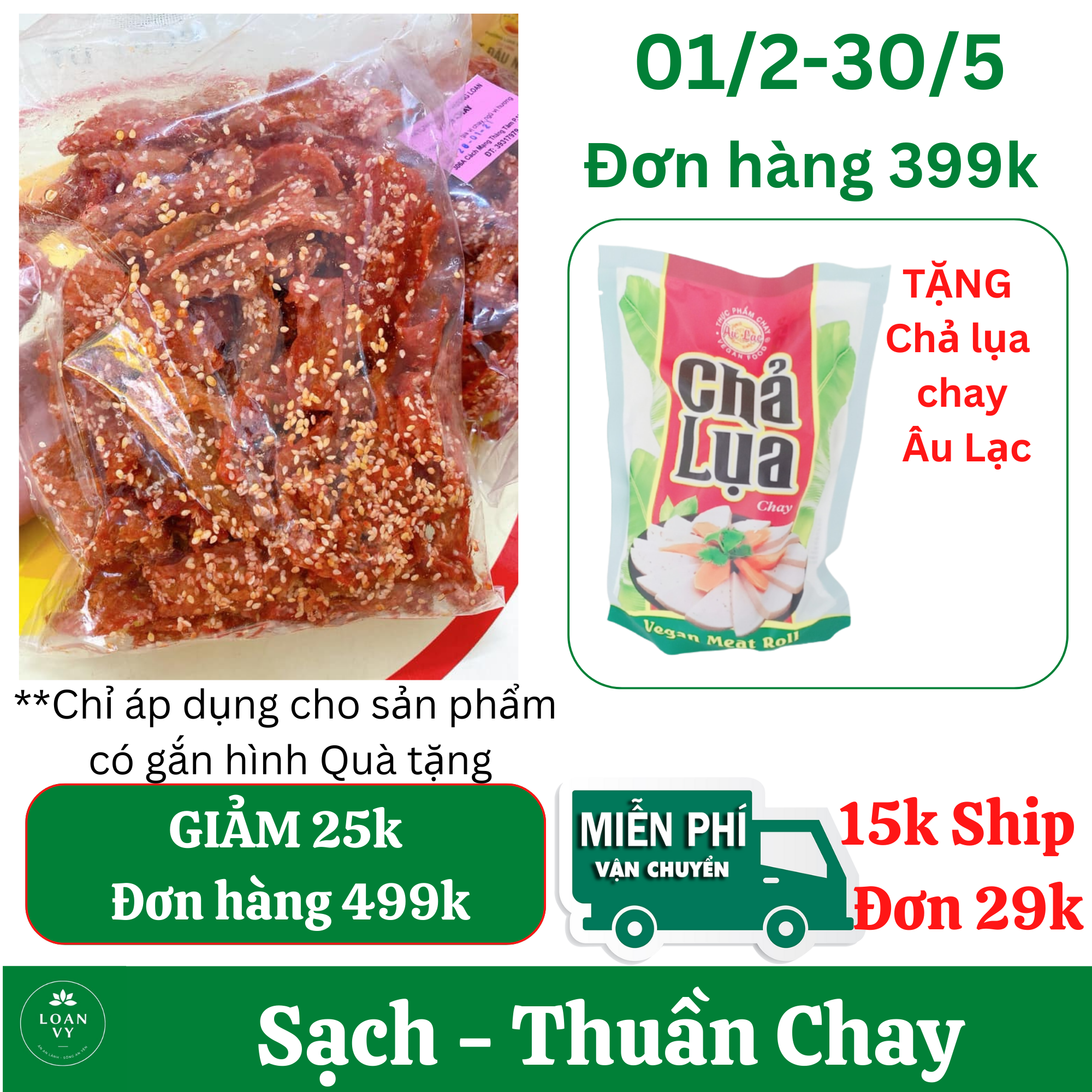 500g thịt đậu nành tẩm mè chay phương loan - thực phẩm chay loan vy + tặng chả lụa chay âu lạc đơn 399k