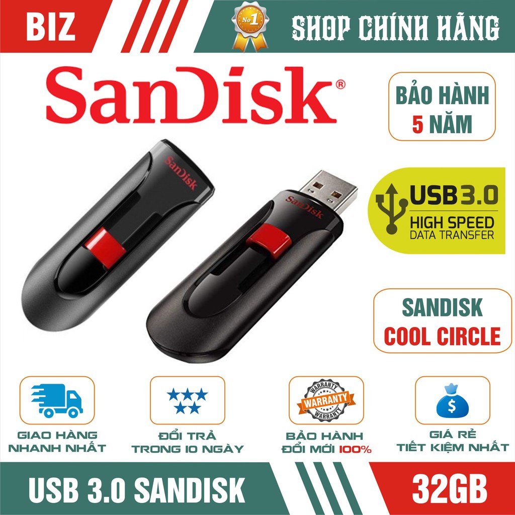 Usb 3.0 32Gb/16Gb Sandisk Cool Circle - bảo hành 5 năm