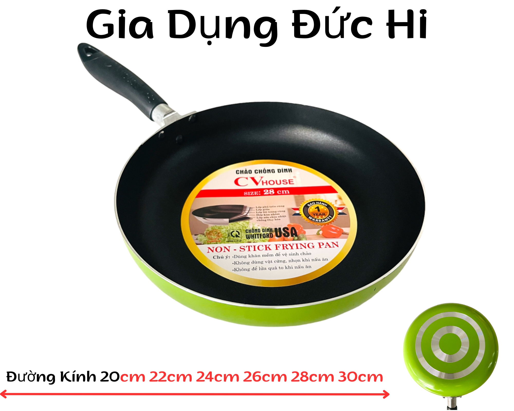 CV-HOUSE Non-Stick Pan Handle Size 20cm 22cm 24cm 26cm 28cm