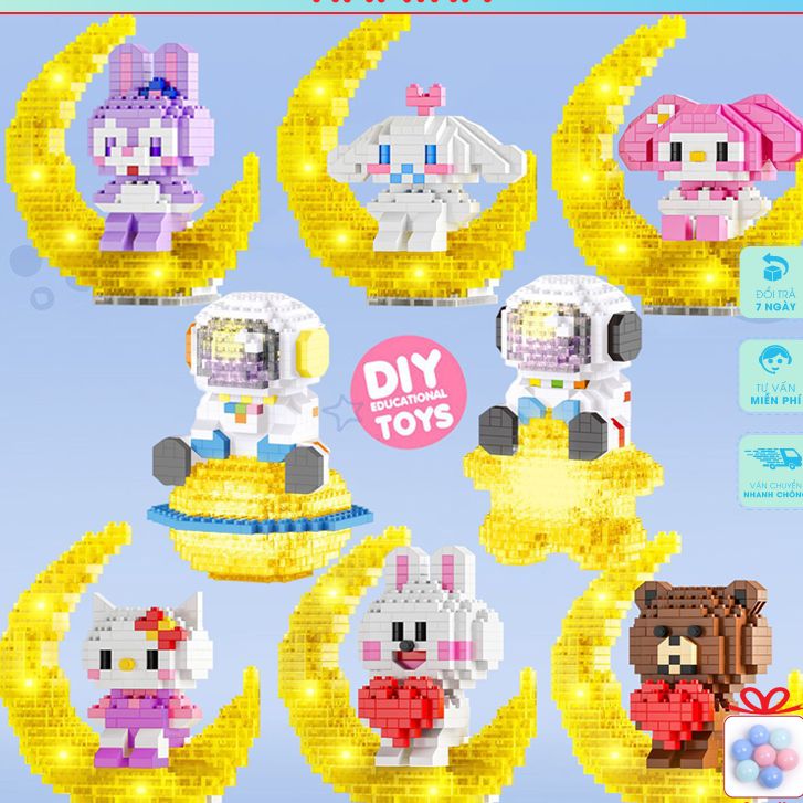 Đồ chơi lego phi hành gia trái tim , nhà du hành vũ trụ xếp hình mặt trăng phát sáng 3 chế độ đèn hamiha