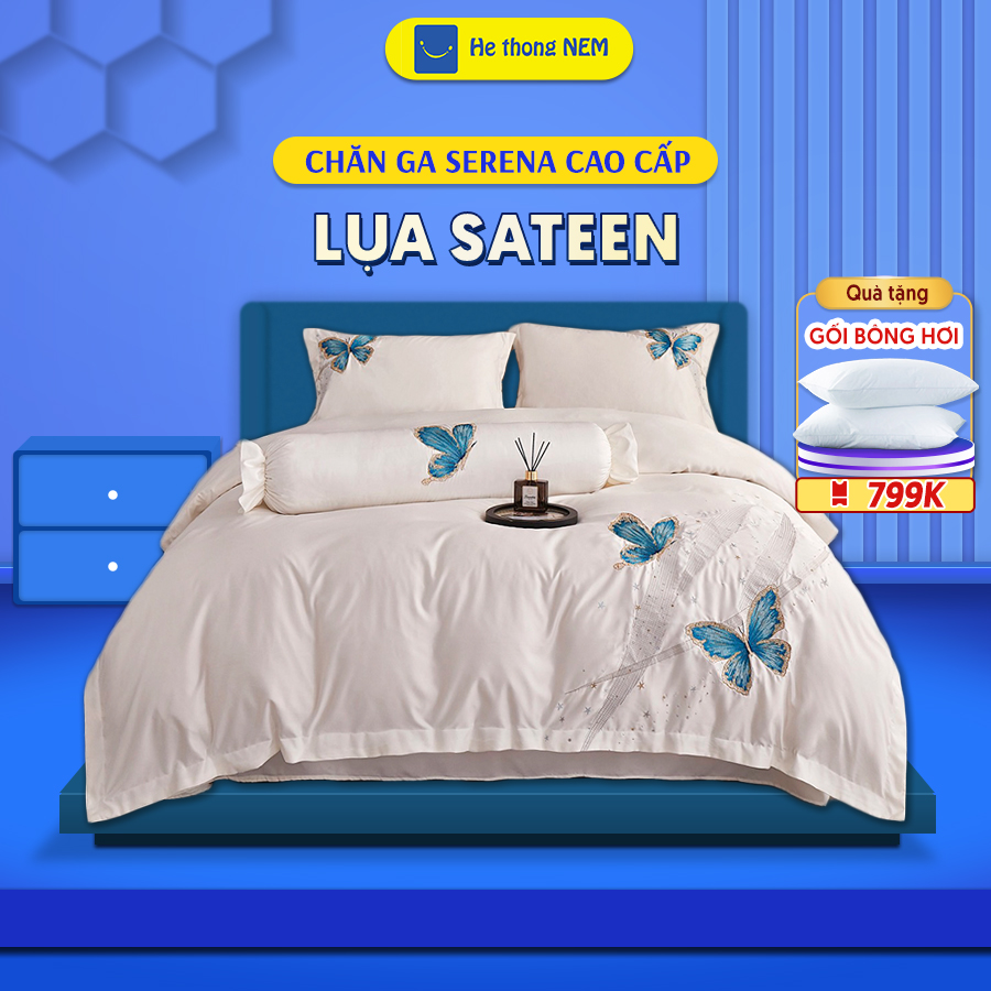 Drap trải giường 2m x 2m2 lụa sateen SERENA cao cấp - bộ chăn ga ra drap gối mền nệm đệm giường đẹp phi lụa thái 5 món khách sạn cao cấp 1m2 1m4 1m6 1m8 2m 2m2x2m