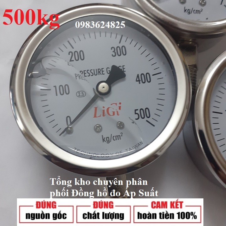 Đồng hồ đo áp suất 500kg mặt 63 có dầu