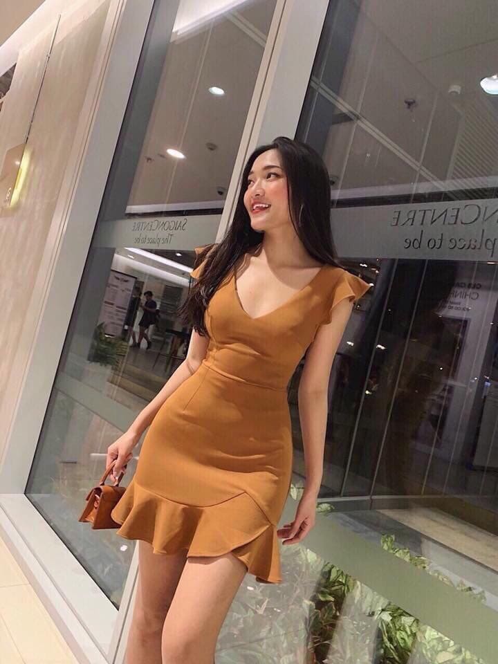 Đầm nữ đan dây đuôi cá hai màu y hình thời trang bambo