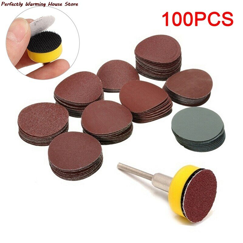 100 cái đĩa chà nhám 25mm 1 giấy nhám 100-3000, với tấm đánh bóng mài mòn 1inch + dụng cụ xoay thân 1/8