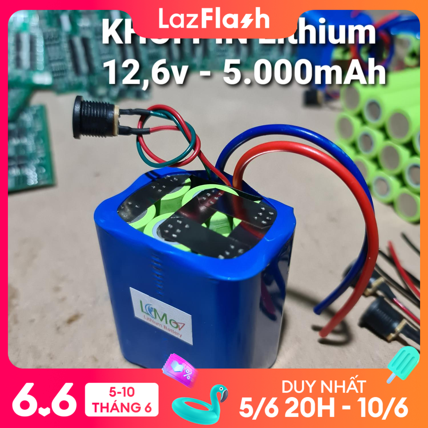 Khối pin lithium 12,6v 5000mah pin mới, dung lượng lớn, dòng xả cao